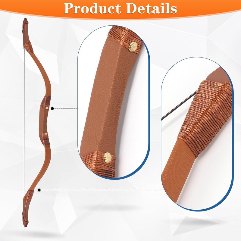 Basbon Youth Wooden Bow and Arrow Set, 40 Inch Archery Set Microfiber Leather-Wrapped, Handmade Toys Bow and Arrow Cosplay Costume Prop Games, 5 Feather Arrows (Rubber Tip), Gifts for Kids Boys Girls - Image 4